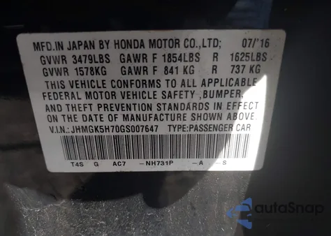 2016 Honda Fit Ex from USA, damaged, VIN JHMGK5H70GS007647